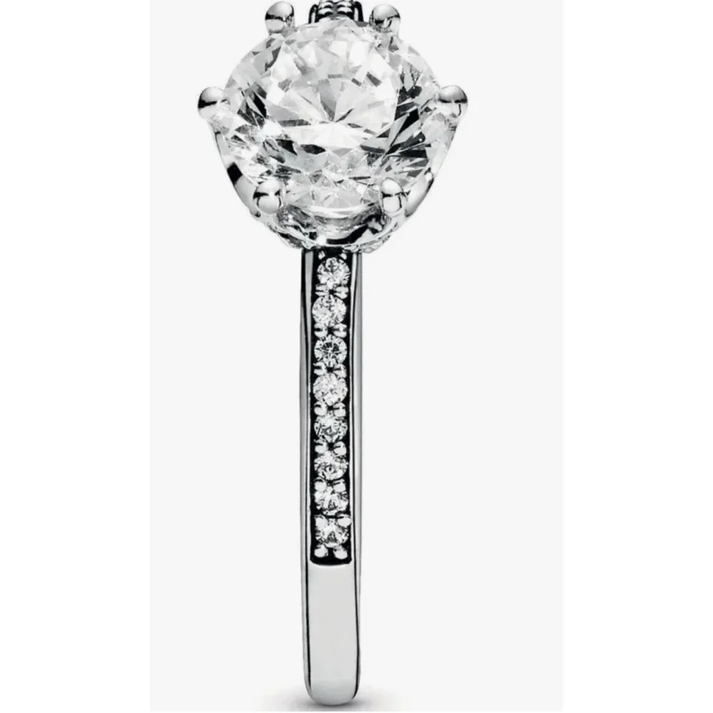 Pandora Clear Sparkling Crown Solitaire Ring Size 6.5-7